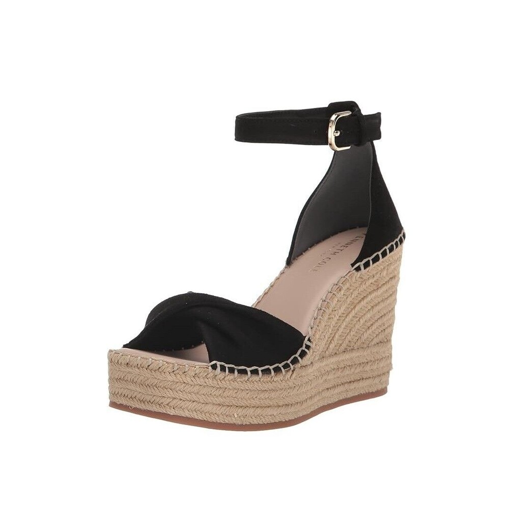 Kenneth Cole Womens 7.5 M Black Suede Sol Wedge High Heel Sandals NIB OC9
